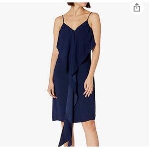 Trina Turk Women's Starry Navy Blue Dress Draped Crepe Tie Front  Size 6 NWT‎